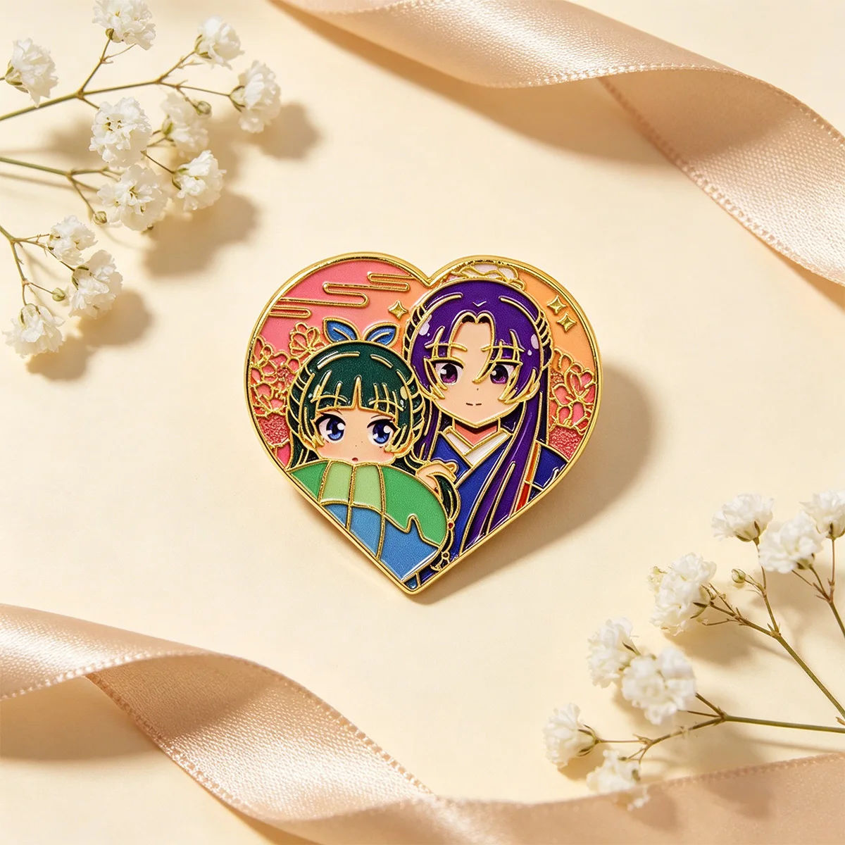 Pin de esmalte corazón anime en metal, para mochilas y gorras - imagen 2