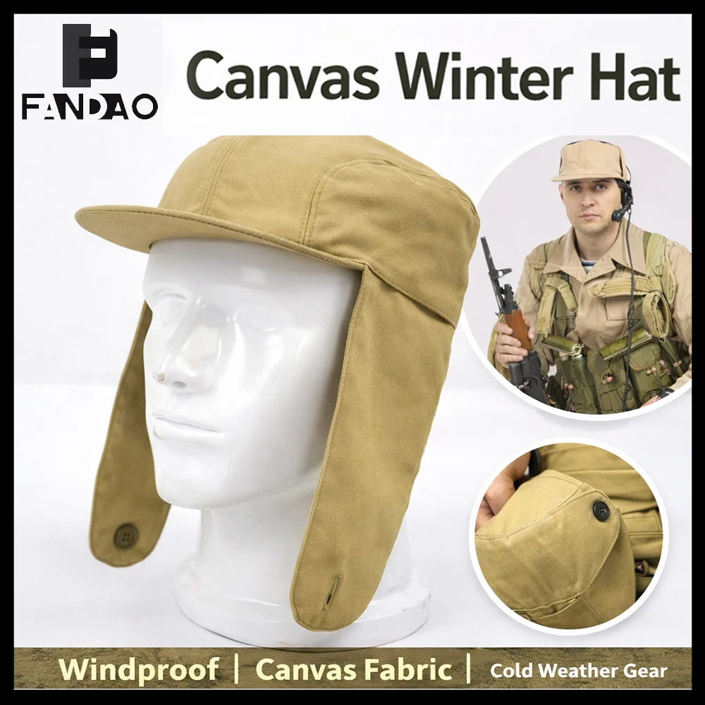 Gorro táctico de lona con orejeras a prueba de viento invierno