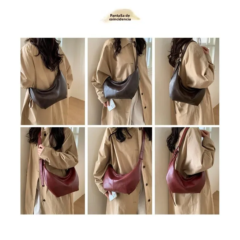 Dumpling bandolera de cuero esmerilado media luna para mujer - imagen 2