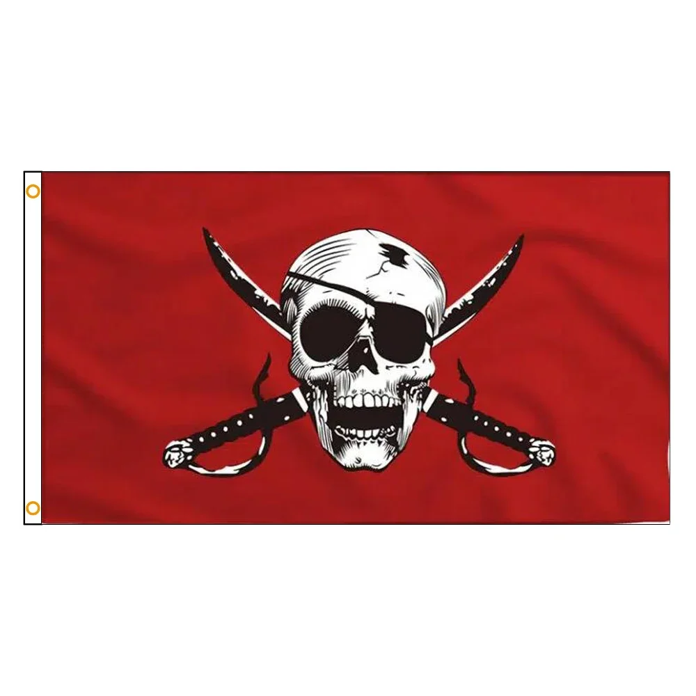 Bandera pirata con cráneo carmesí y jolly roger