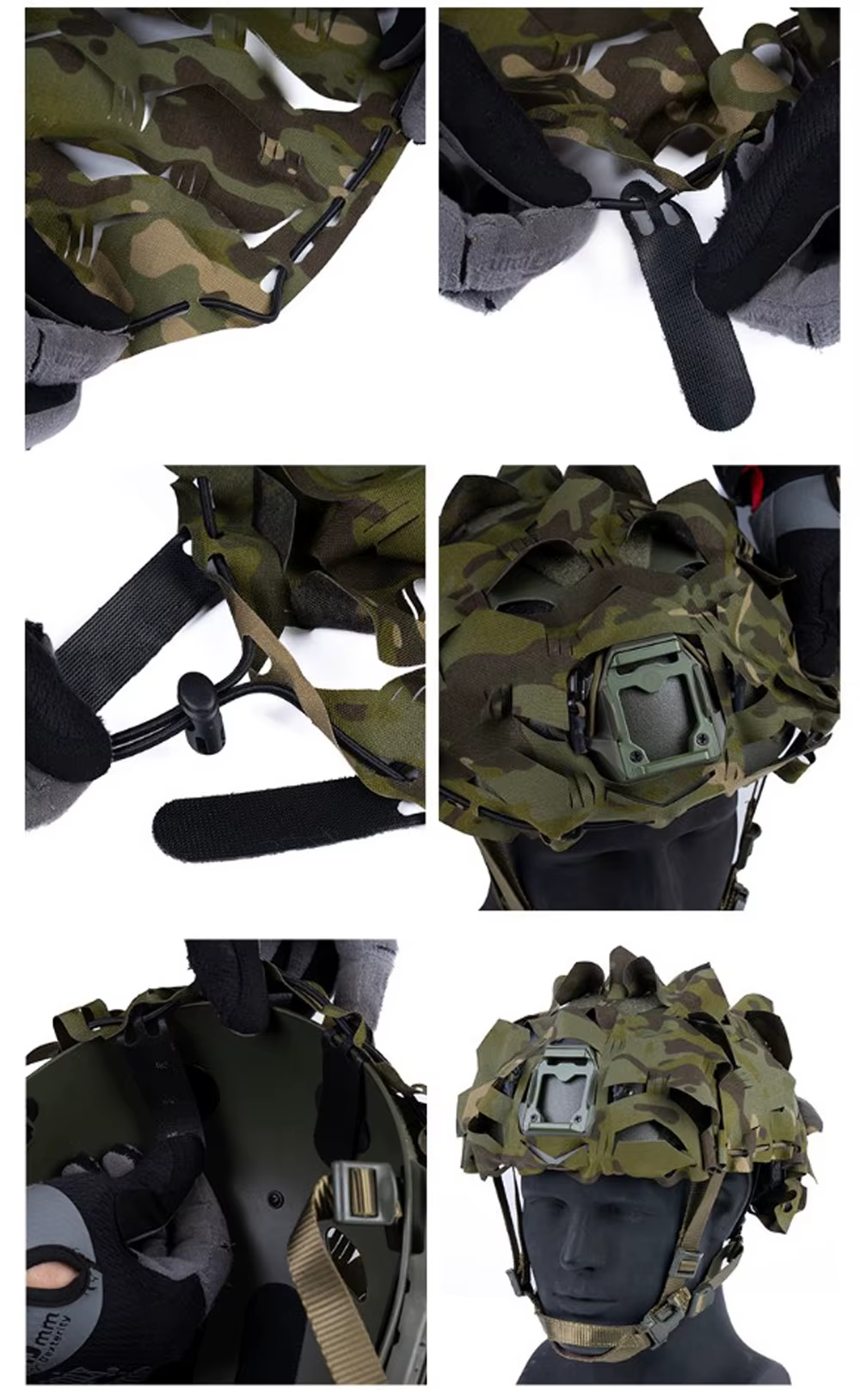 Funda aplicada sobre casco tactico en entorno boscoso