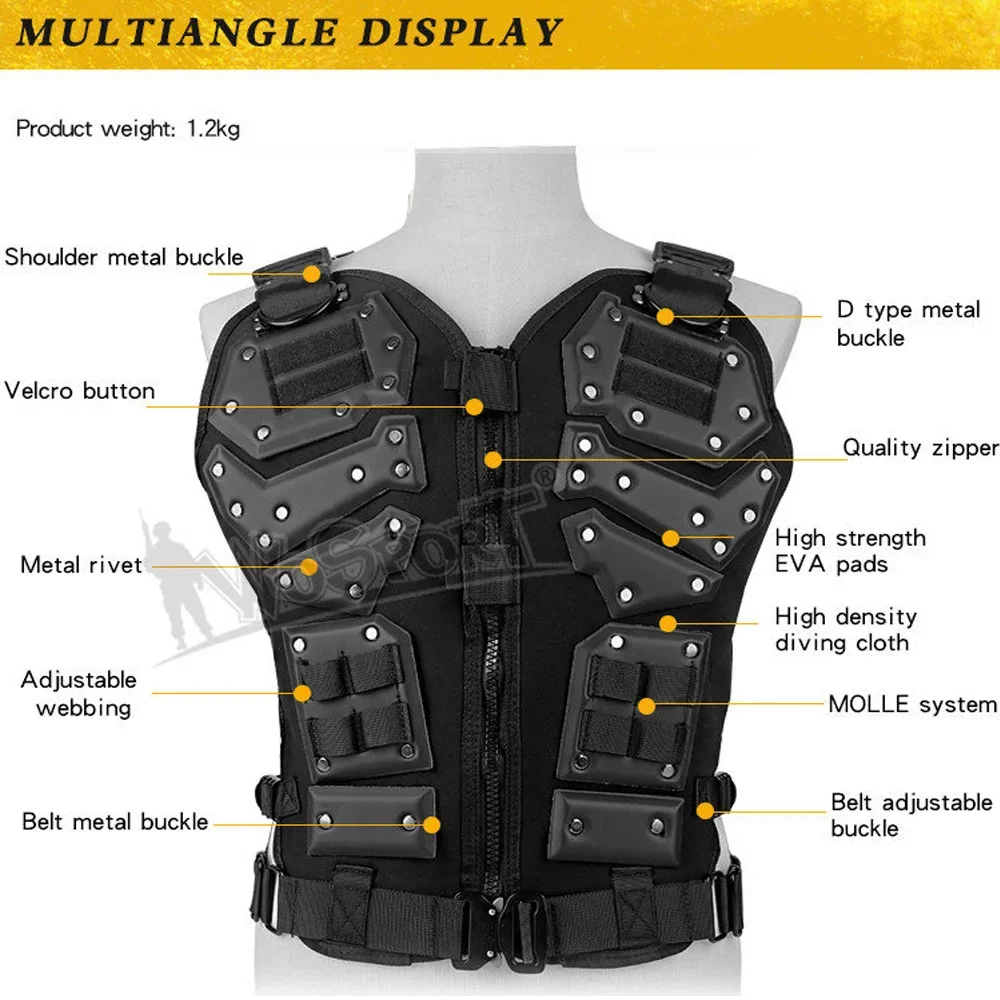Chaleco táctico MOLLE con protección EVA para airsoft y paintball - imagen 4