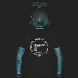 Camiseta táctica de algodón manga corta con estampado y cuello redondo
