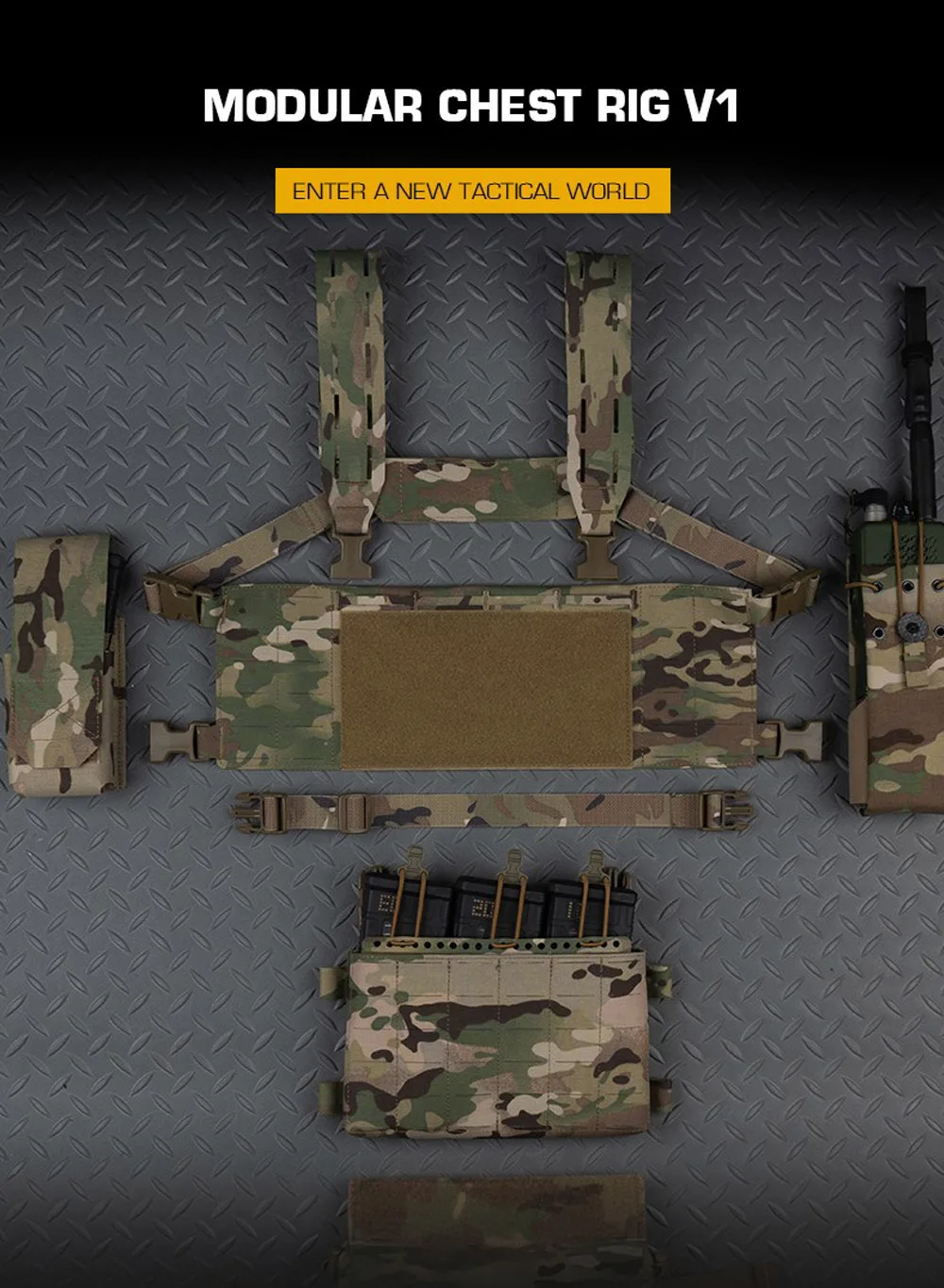 Chaleco táctico MOLLE modular con triple bolsa