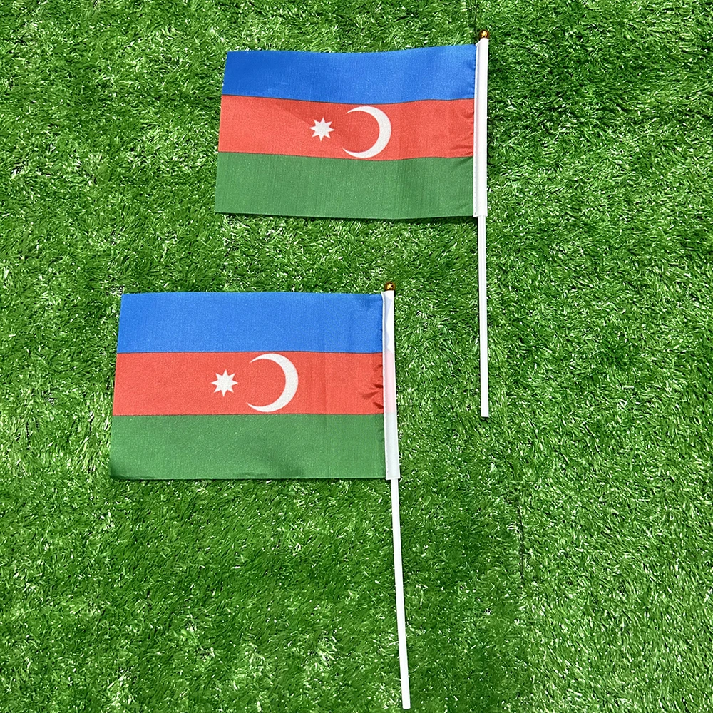 Banderín de Azerbaiyán con mástil plástico 14x21cm para mano - imagen 5
