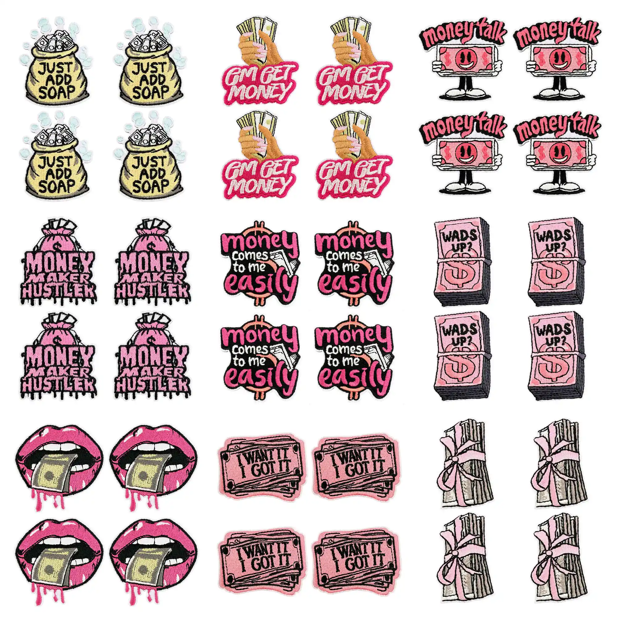 Parches termoadhesivos bordado Money Hustle y Get Cash Lips - imagen 3