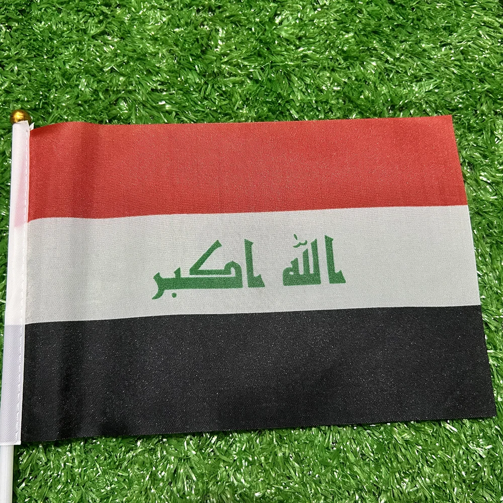Bandera de mano Irak 14x21 cm, poliester con asta plastico decoracion - imagen 4