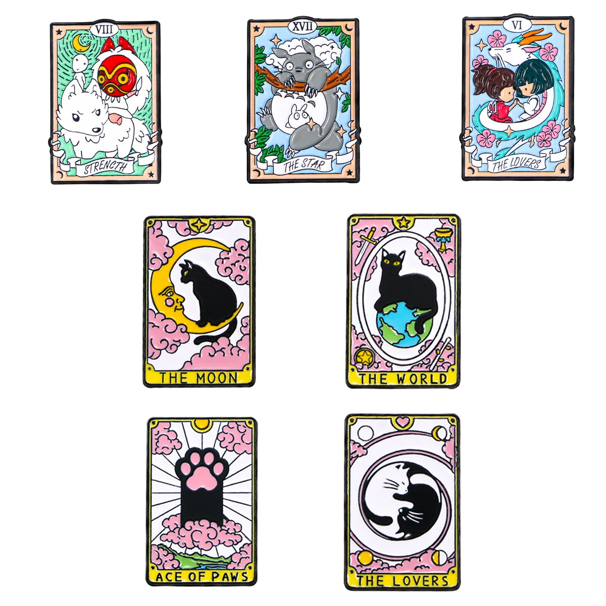 Pin esmaltado de tarot Luna Sol con gato lobo - imagen 3