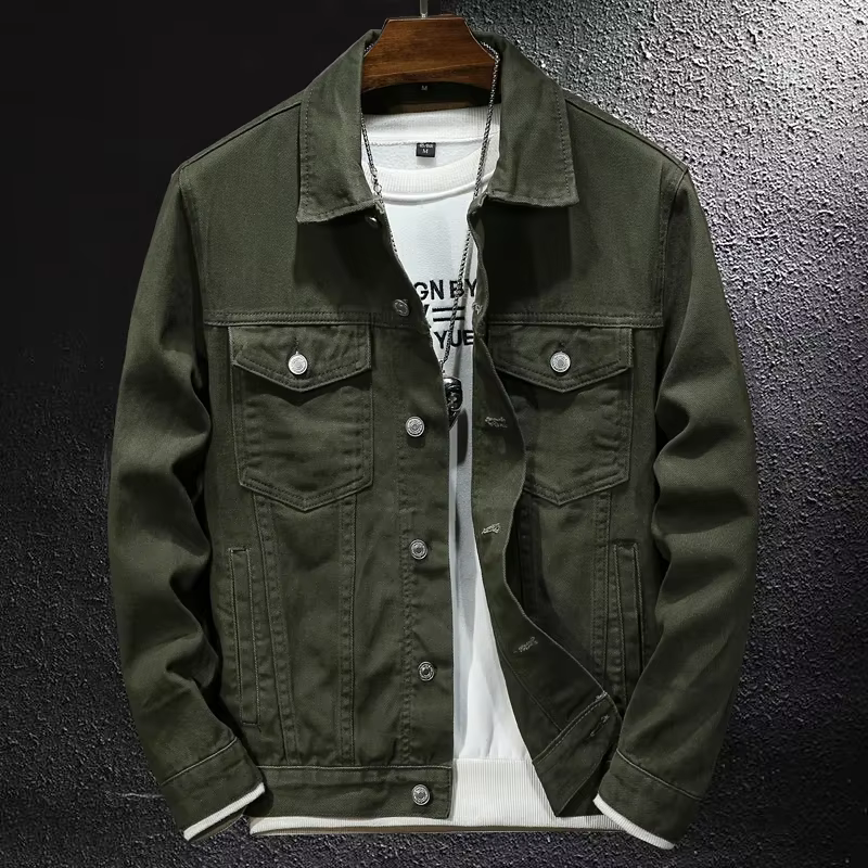 Chaqueta vaquera hombre clásica vintage verde militar urbana informal