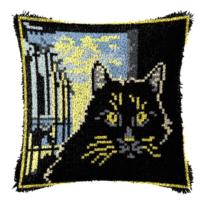 Funda de almohada Smyrna con ganchos pestillo gato bordado a mano - imagen 2
