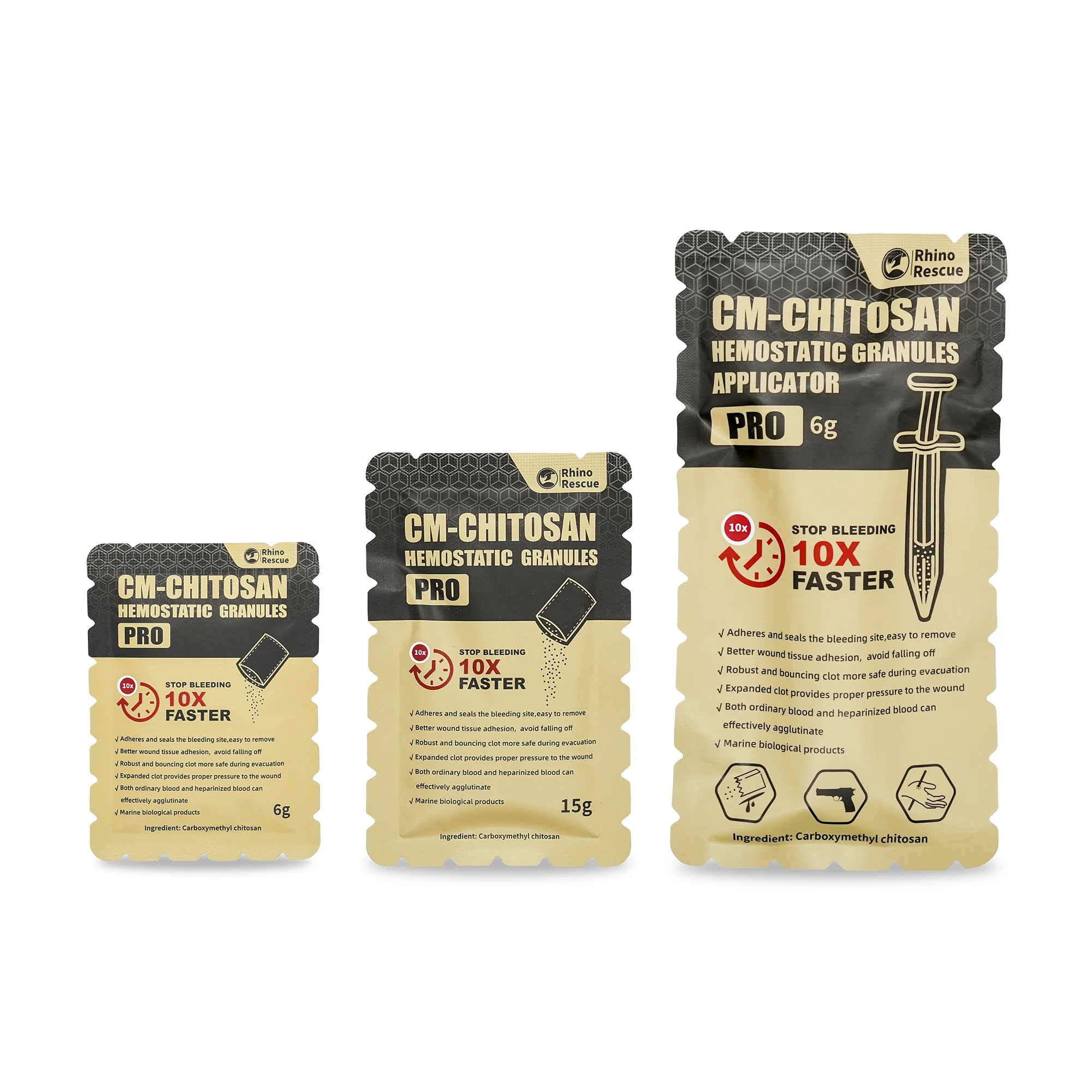 Polvo hemostático quitosano RHINO RESCUE – Tratamiento heridas trauma táctico