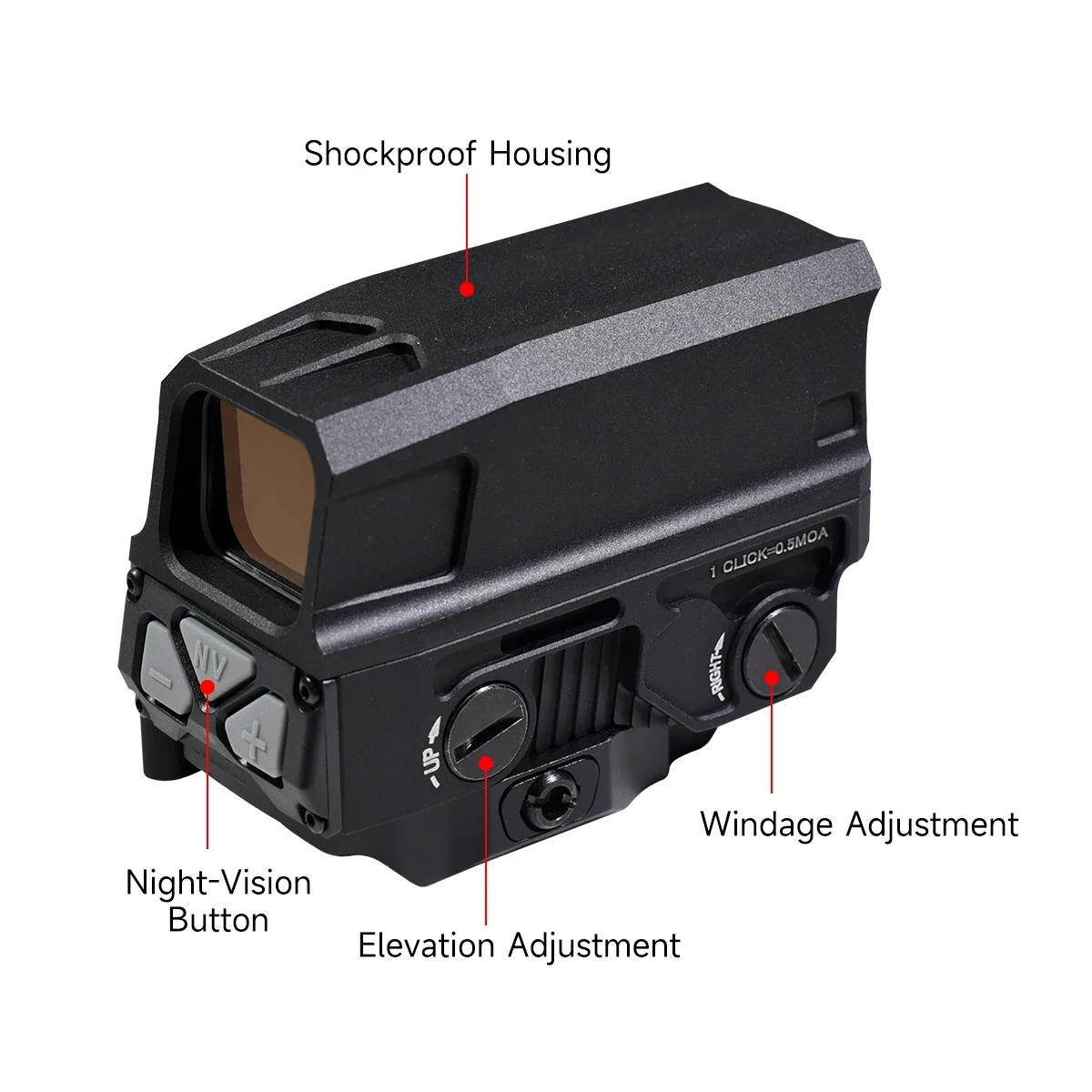 Mira táctica de punto rojo Gen I/II para caza y airsoft - imagen 3