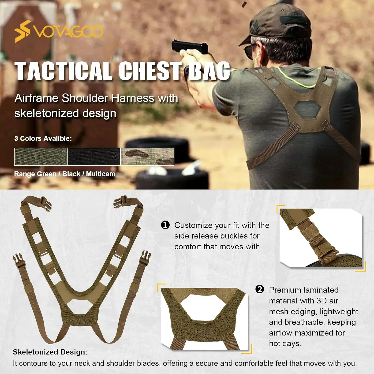 VOTAGOO Bolsa táctica MOLLE para pecho Hypalon y Cordura 500D - imagen 2