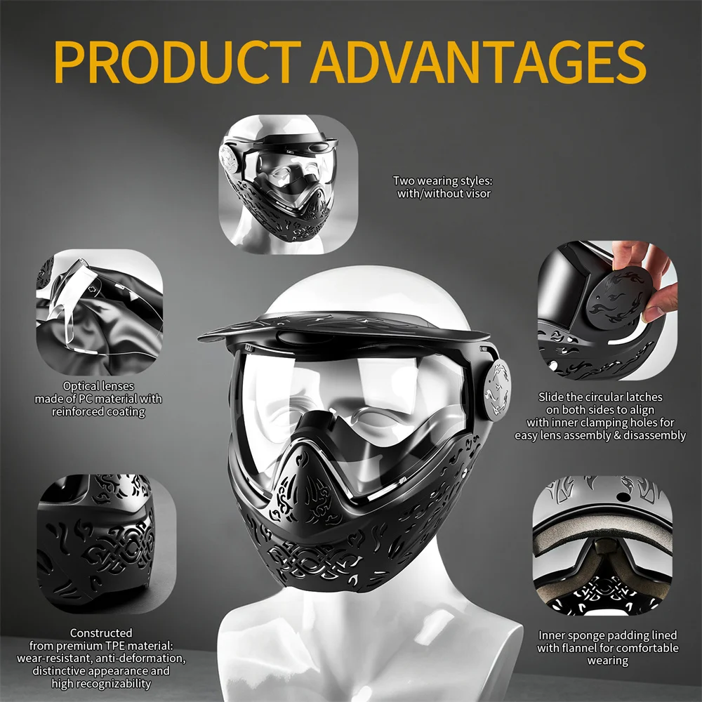 Máscara completa paintball airsoft – Lente PC antivaho protección facial - imagen 4
