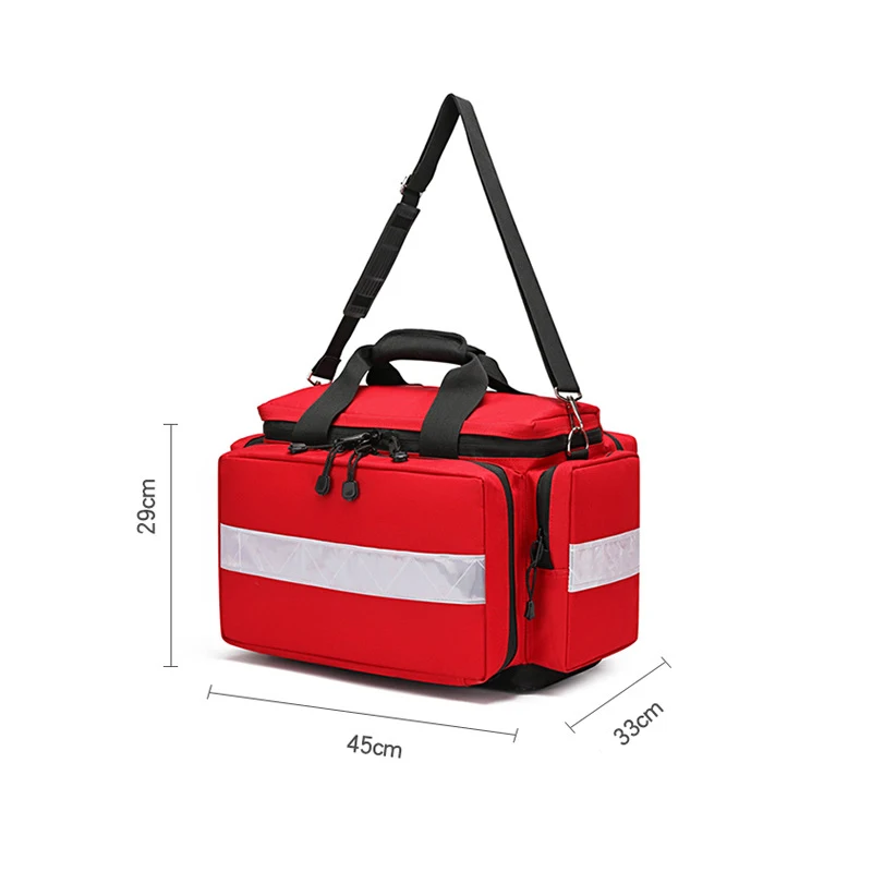 Bolsa médica de primeros auxilios vista frontal con tira reflectante