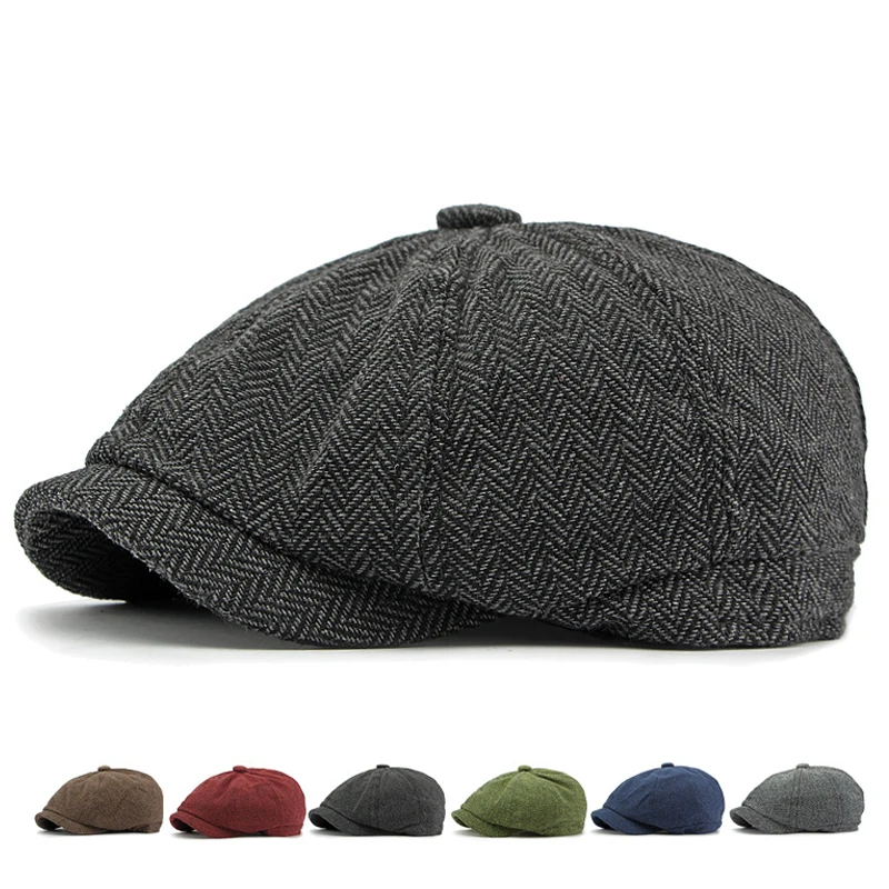 Gorra plana octogonal estilo británico de sarga verde y rojo - imagen 5
