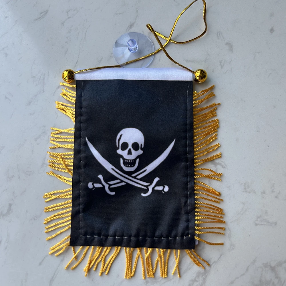 Banderín colgante calavera doble con cuchillo pirata, poliéster - imagen 3