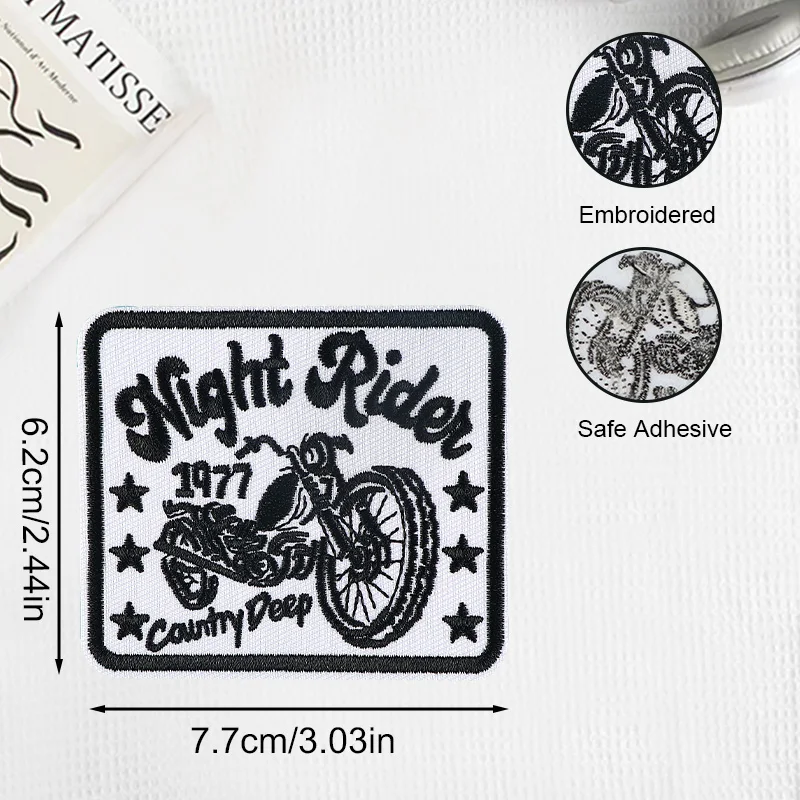 Parche bordado termoadhesivo locomotora Night Rider estilo punk rock - imagen 3