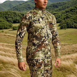 Camiseta táctica camuflaje con cremallera, secado rápido manga larga