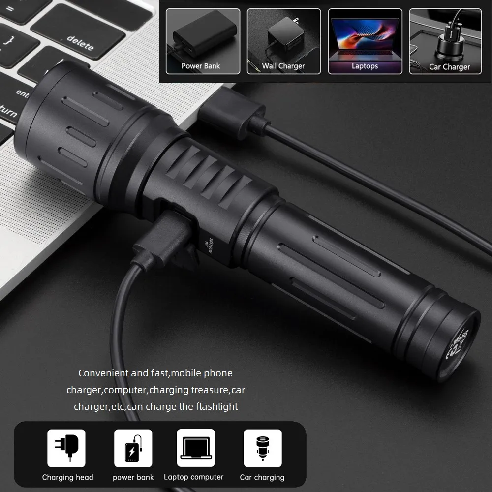 Linterna LED recargable USB zoom multicolor blanco rojo verde azul - imagen 4