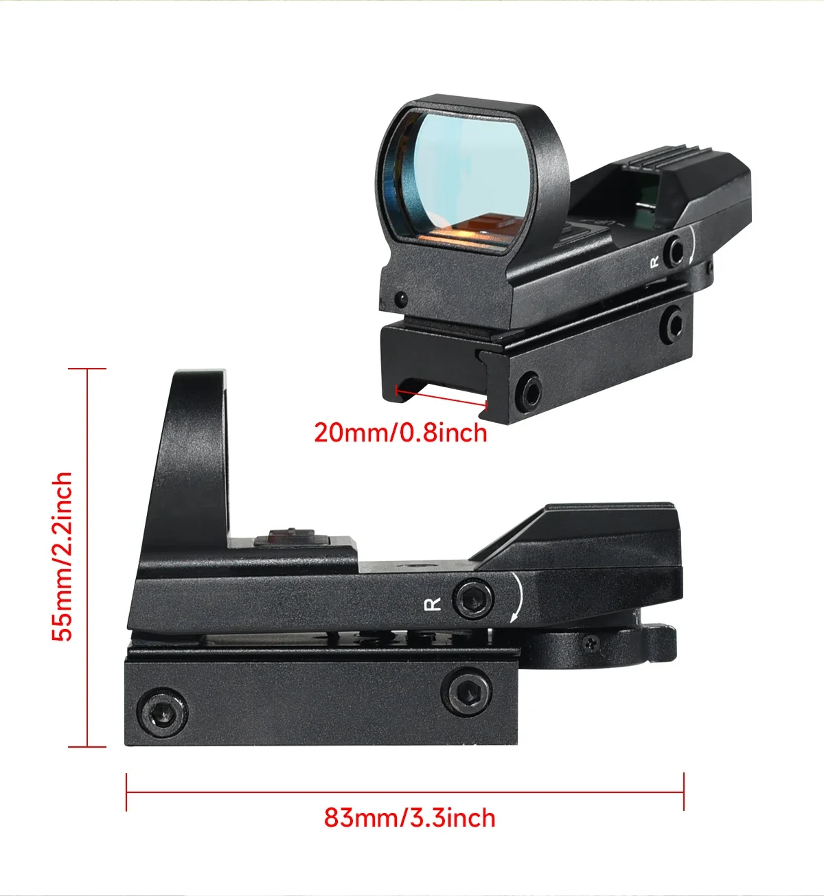 Mira punto rojo HD101R reflex USB-C para riel Picatinny airsoft - imagen 3
