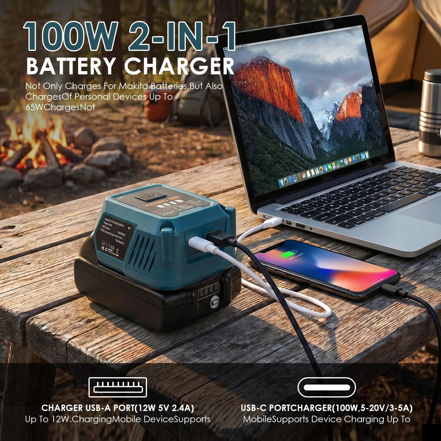 Cargador rápido de 100 W para baterías de 18 V con USB-C - imagen 2