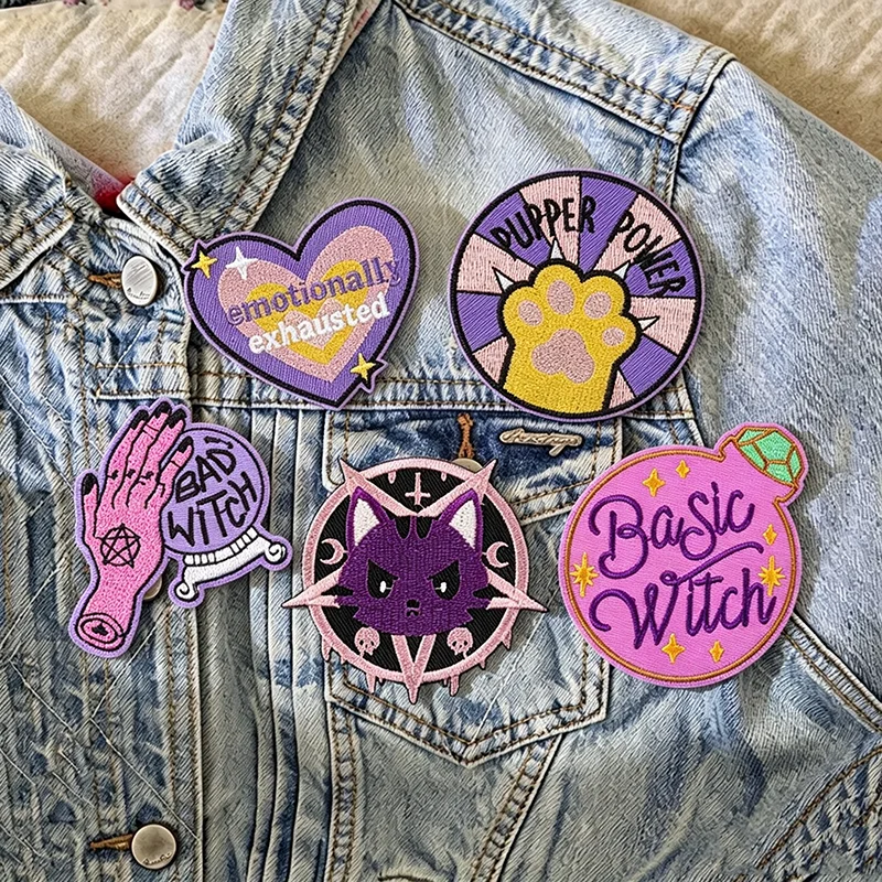 Parches termoadhesivos gato cartoon morado pastel bordados para ropa - imagen 3