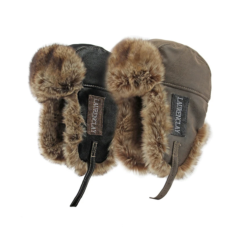 Gorro Ushanka aviador de invierno con orejeras y piel sintética - imagen 4