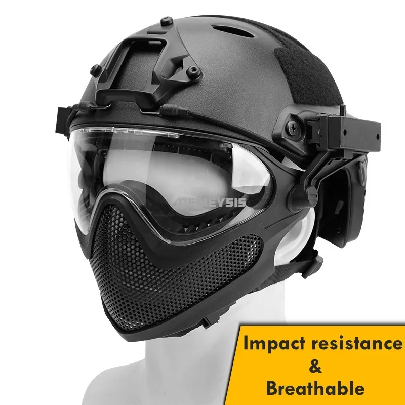 Casco táctico de tiro cobertura total malla metálica y máscara - imagen 4