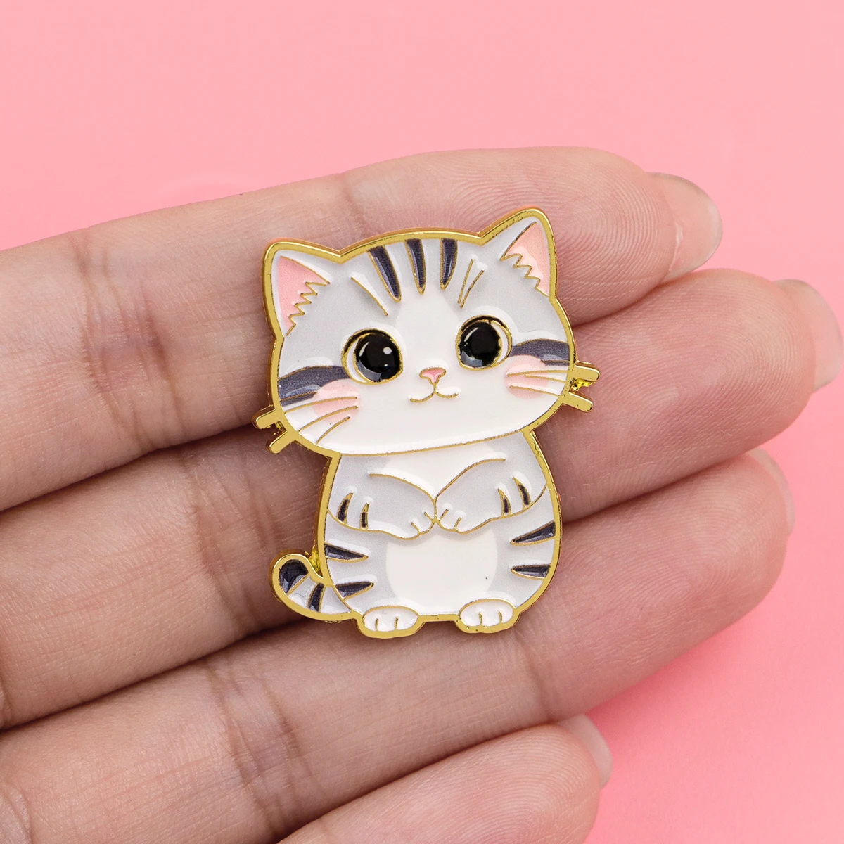 Pin esmalte gato gris – broche solapa para mochila - imagen 2