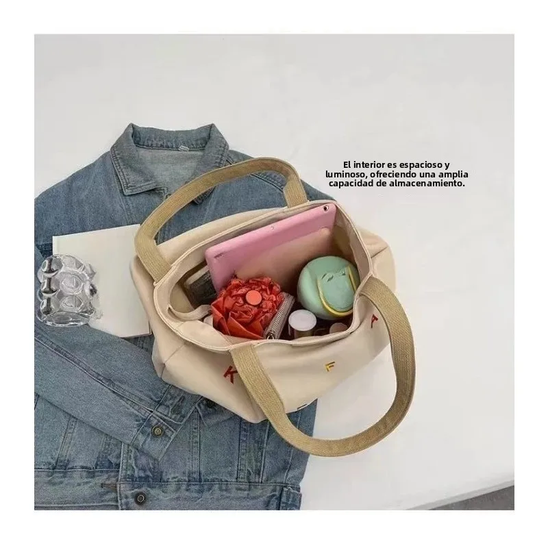 Bolsa de lona con letras bordadas y asa de hombro juvenil - imagen 4