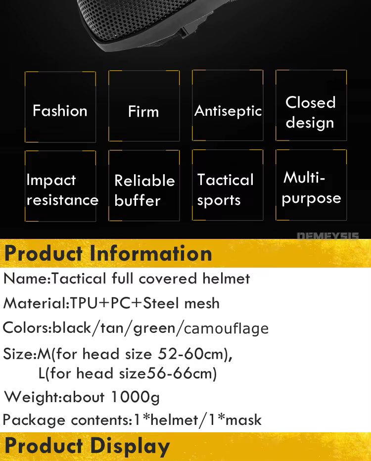 Casco táctico en uso con máscara y gafas
