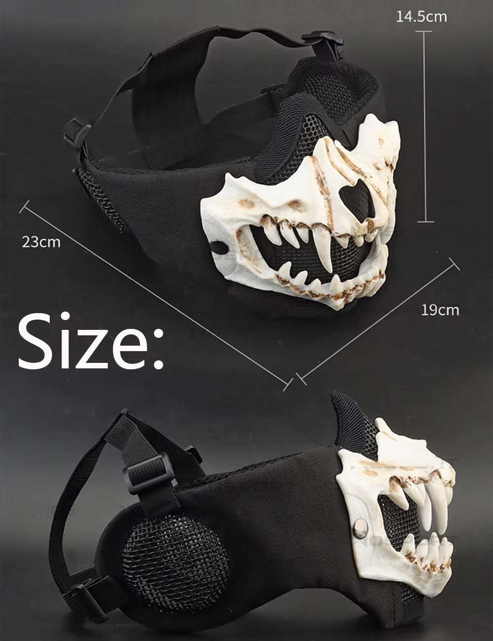 Máscara facial airsoft con protectores oído acero y colmillos vampiro - imagen 5