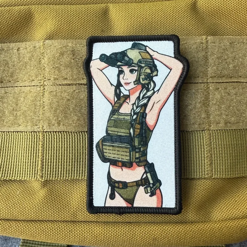 Parche táctico gancho y bucle chica soldado dibujos animados mochila - imagen 2