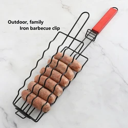 Red para barbacoa de salchichas antiadherente con mango de madera