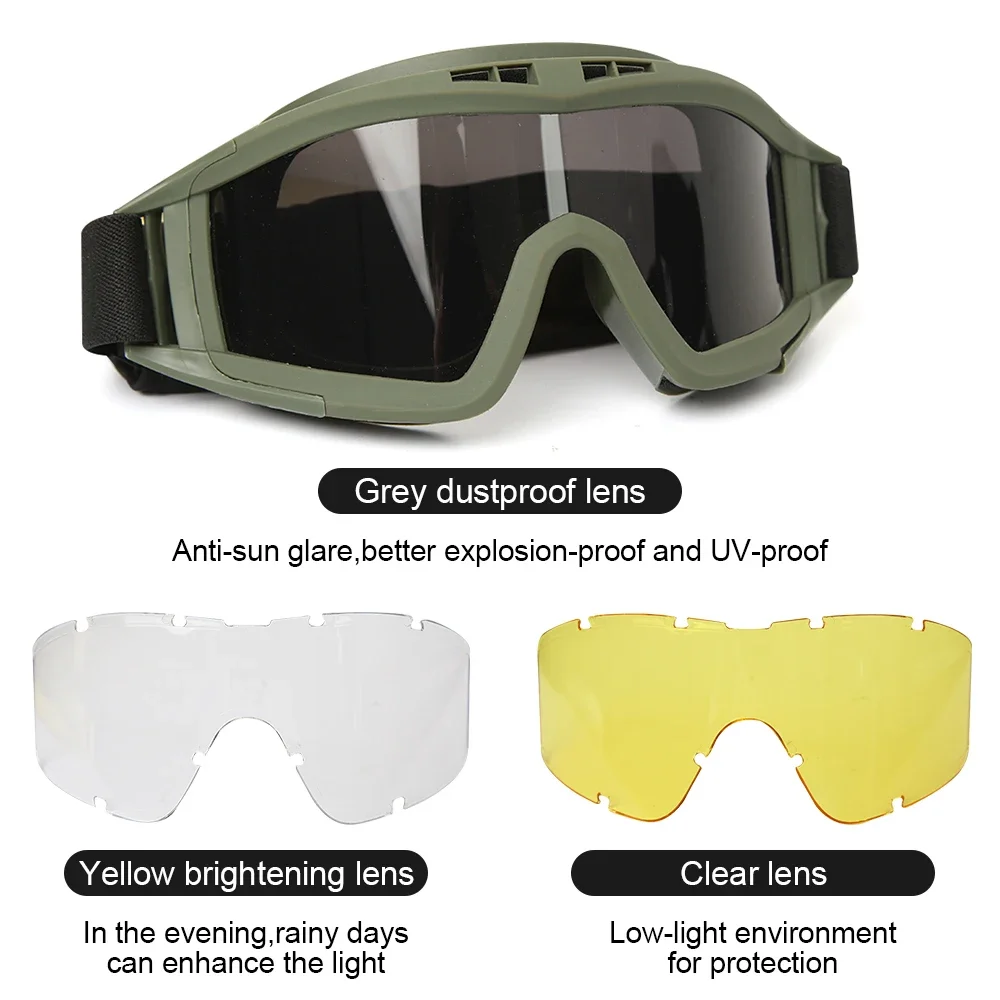 Gafas tácticas Airsoft 3 lentes antiviento antipolvo tiro moto - imagen 3