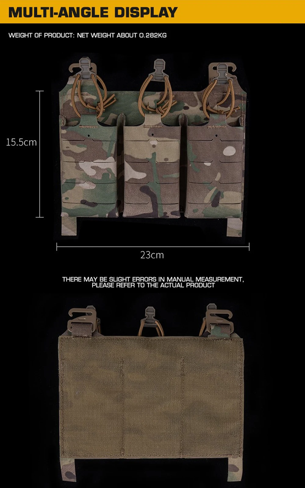 Bolsa MOLLE triple KOLINLOV instalada en una configuración táctica