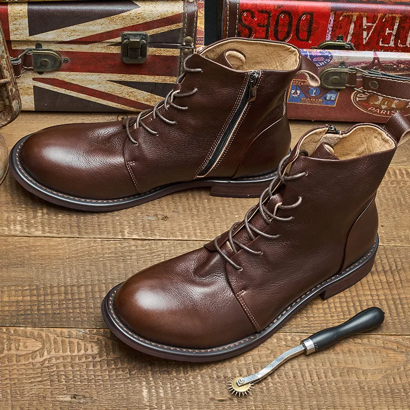KOWM Botas tácticas impermeables piel de vaca tobillo para hombre - imagen 4