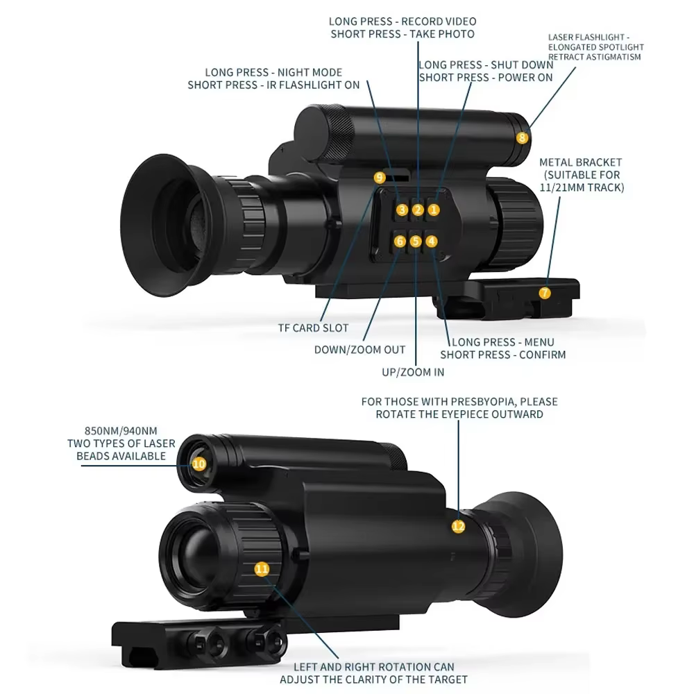 Visor nocturno táctico infrarrojo 940nm – Grabación 1080P airsoft - imagen 5