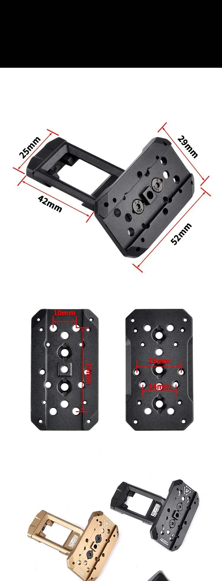 Detalle del soporte para miras en configuración offset