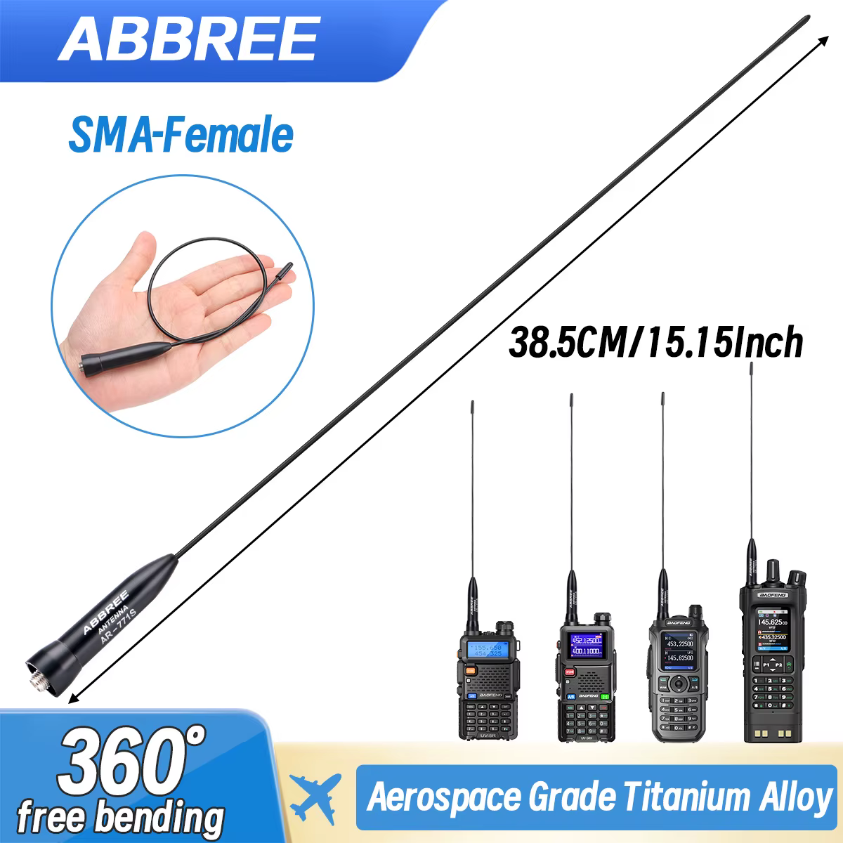 ABBREE AR-771S antena UHF VHF titanio para Baofeng Quansheng - imagen 2