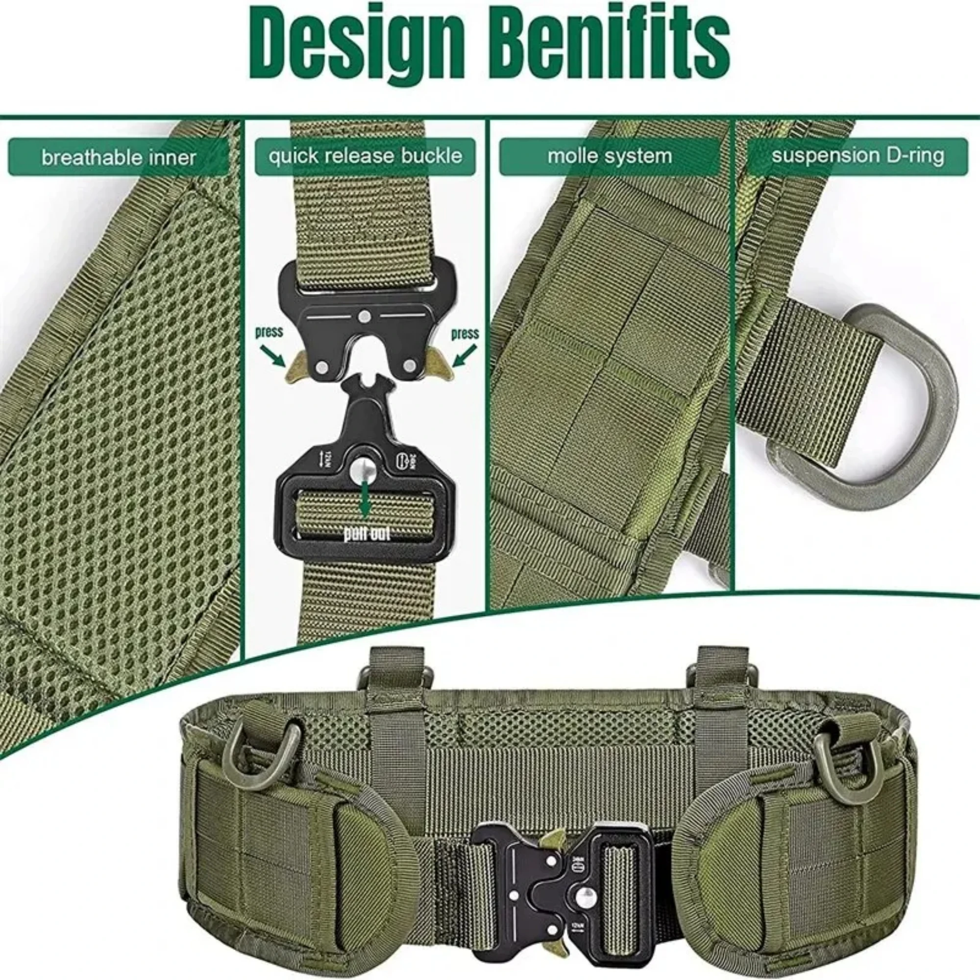 Cinturón táctico JSJM MOLLE nailon con bolsa herramientas EDC - imagen 3