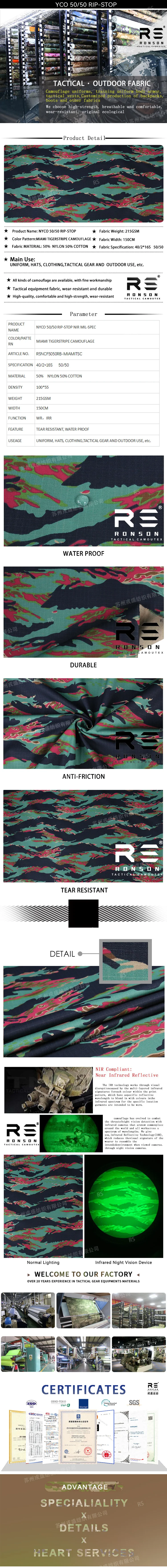 Camuflaje Miami Tiger Stripe sobre tejido NYCO rip-stop