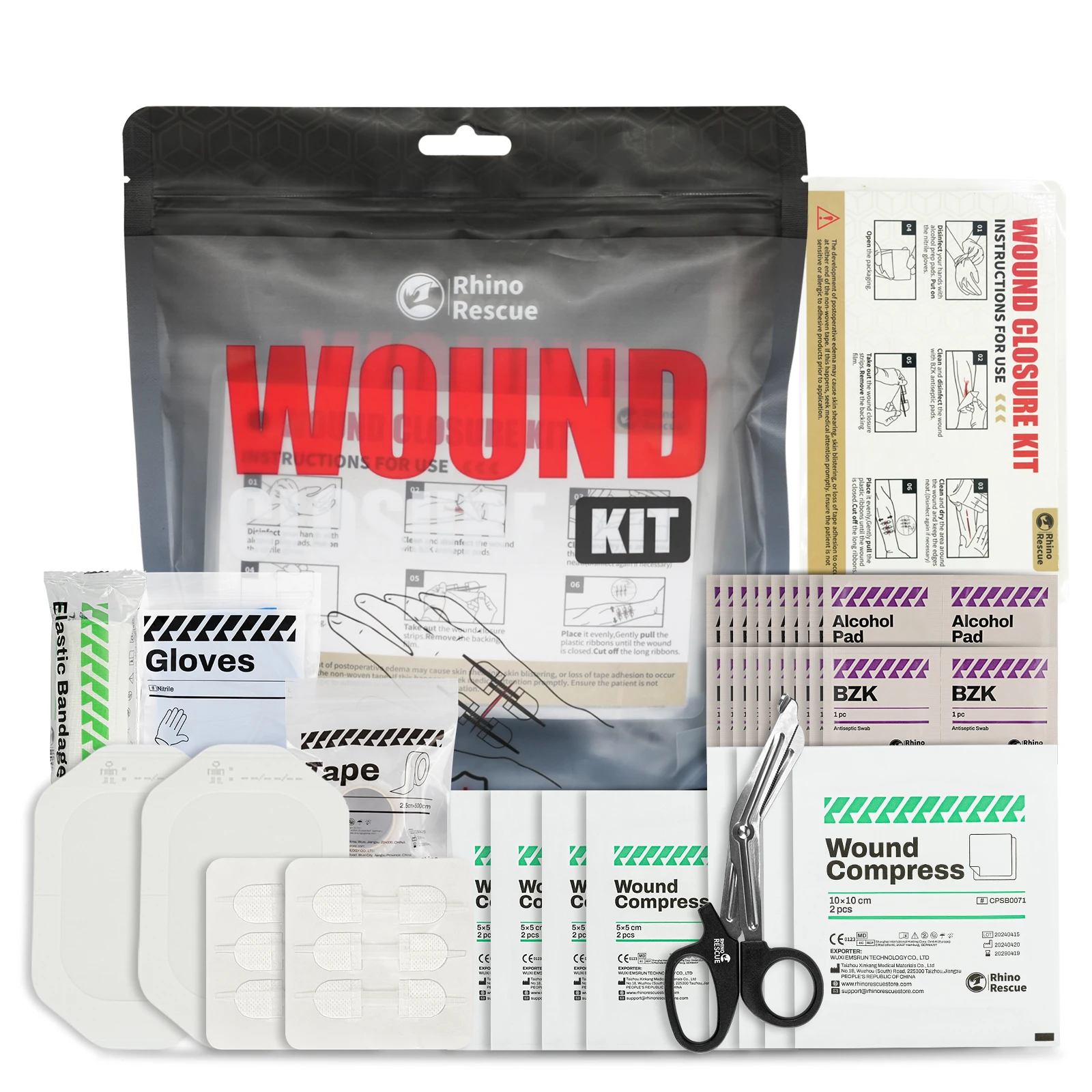 Kit de cierre de heridas RHINO RESCUE con diseño de cremallera