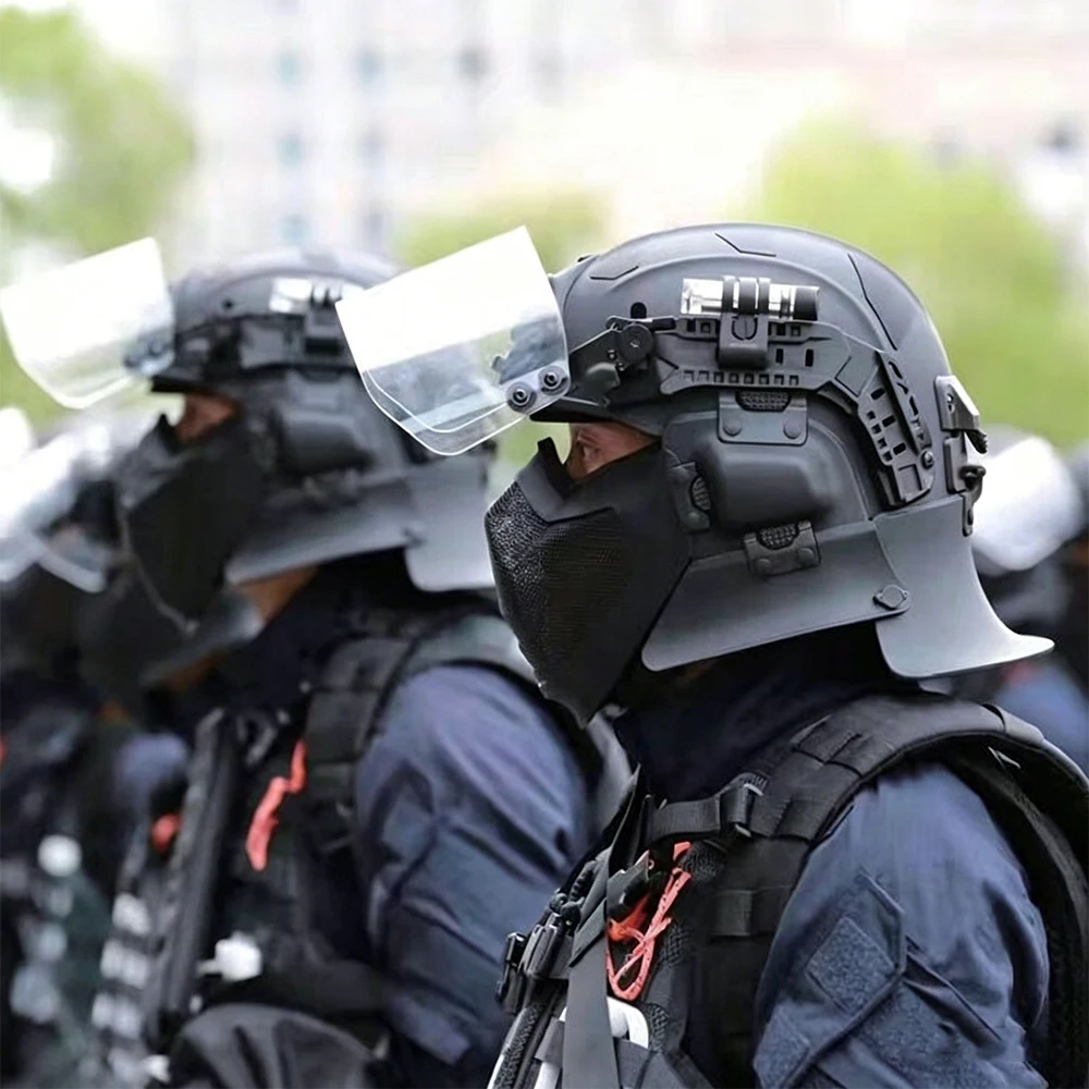 Casco táctico antidisturbios con gafas abatibles y máscara malla - imagen 4