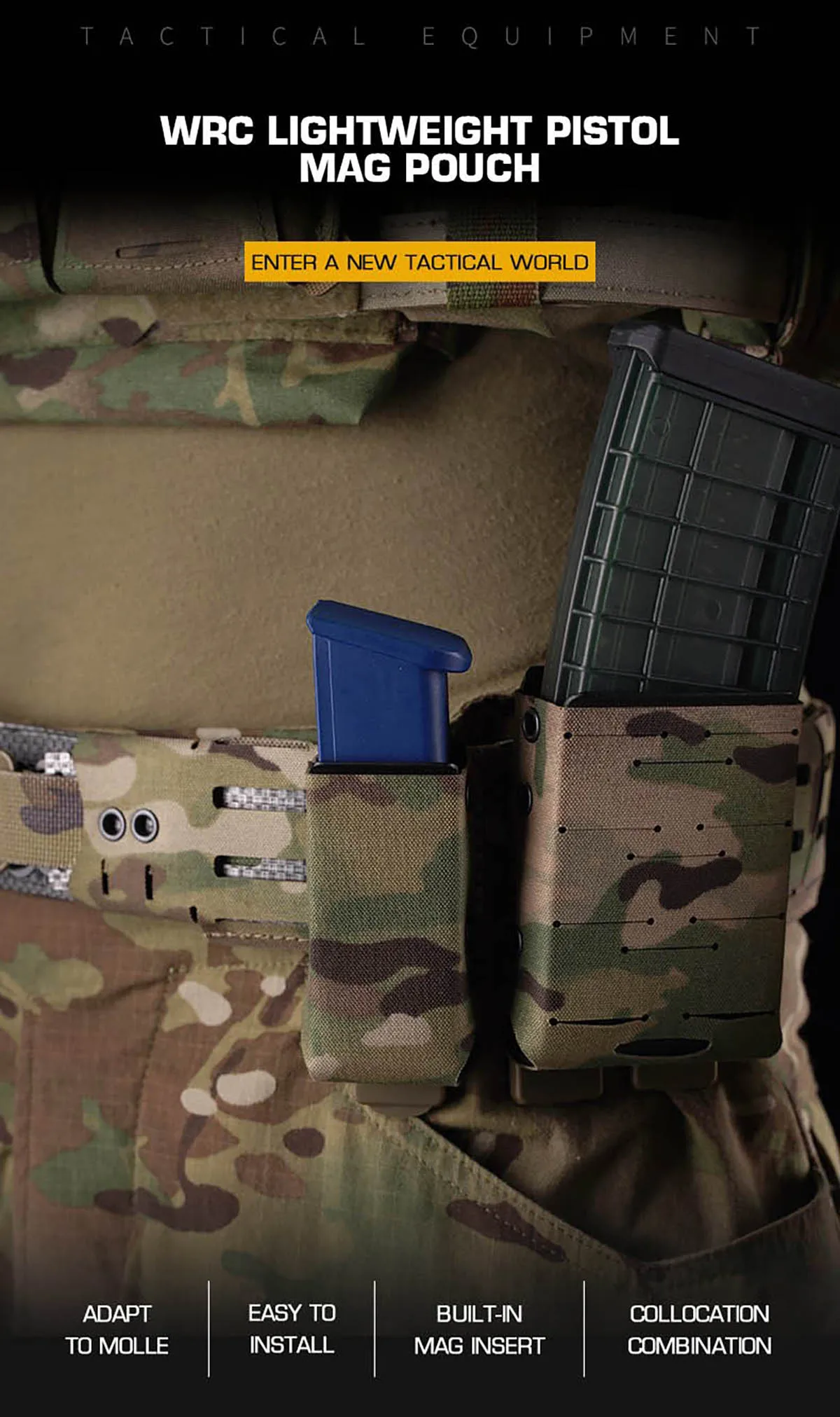 Bolsa táctica WRC para cargador de pistola montada sobre cinturón MOLLE