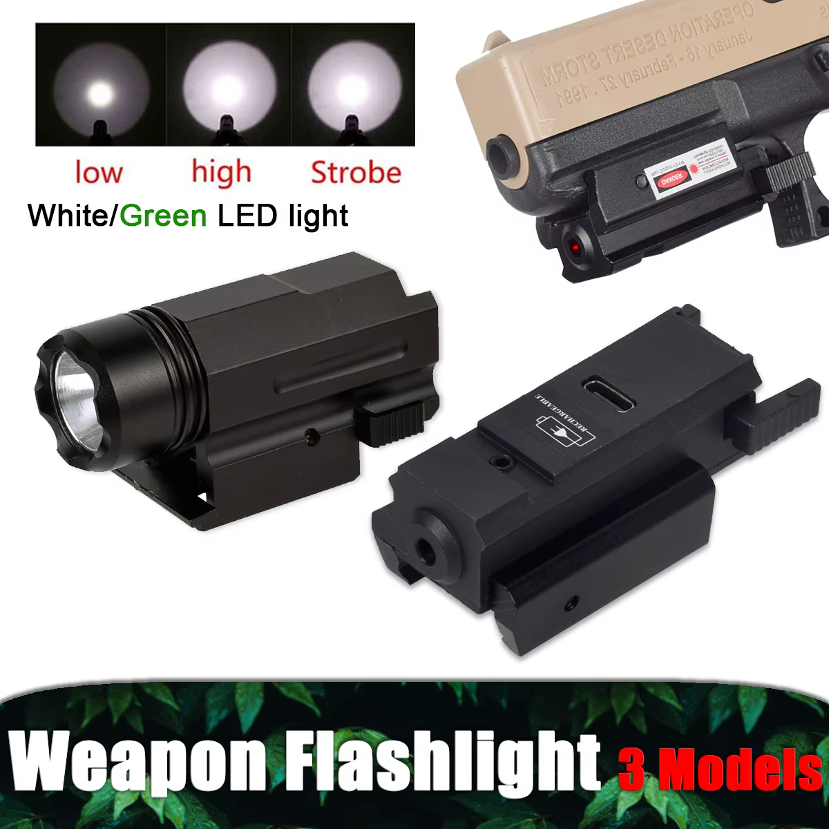 Linterna táctica LED blanca/verde – Montaje rápido raíl 20mm Airsoft - imagen 4