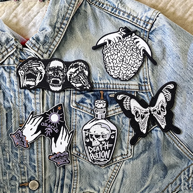 Parche calavera horror punk bordado termoadhesivo para ropa táctica - imagen 5