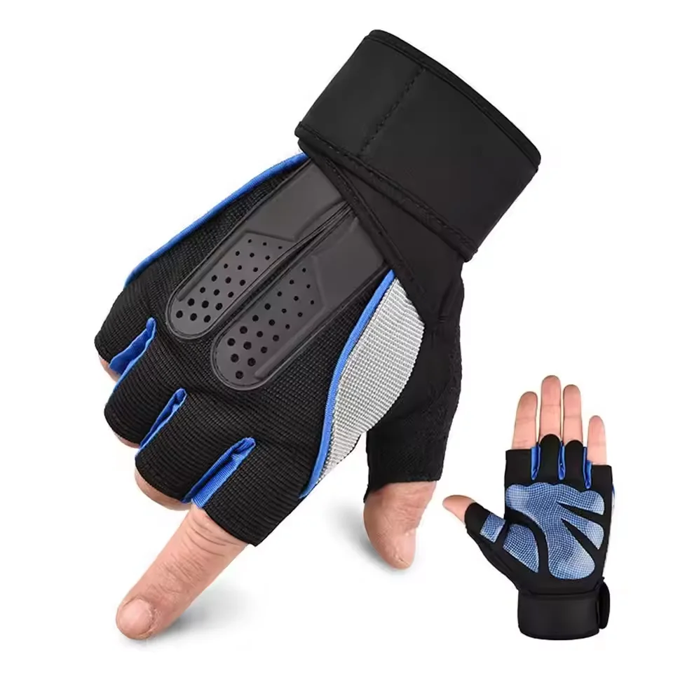 Guantes gimnasio medio dedo con protector de muñeca antideslizante - imagen 3