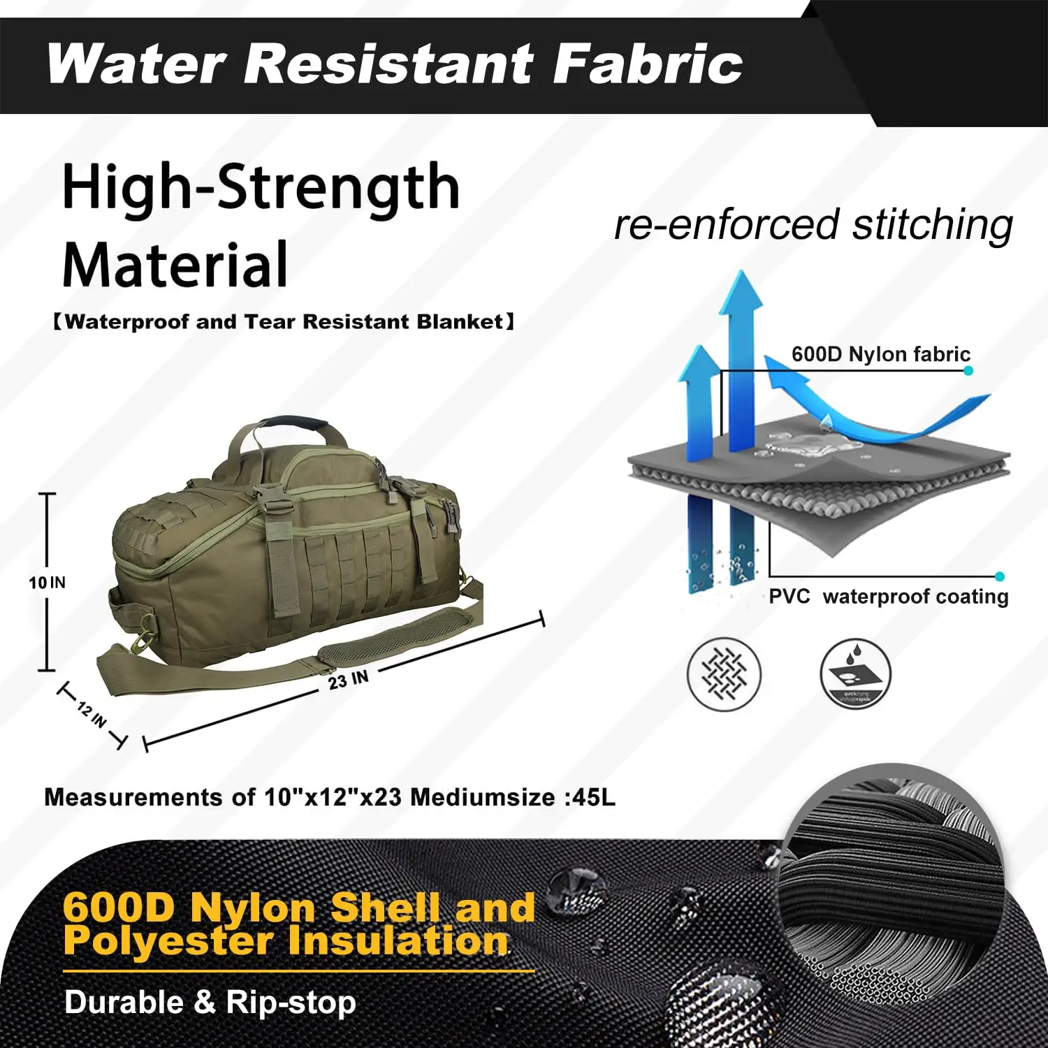 Mochila táctica impermeable ripstop resistente a desgarros y viaje